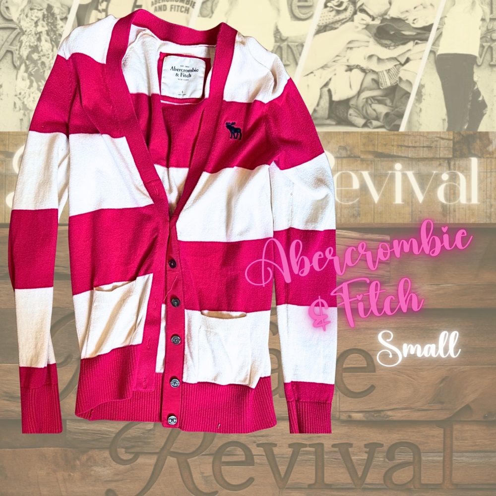 Vintage Abercrombie striped cardigan 🦌 Size Small. Classic Y2K mallcore vibe.